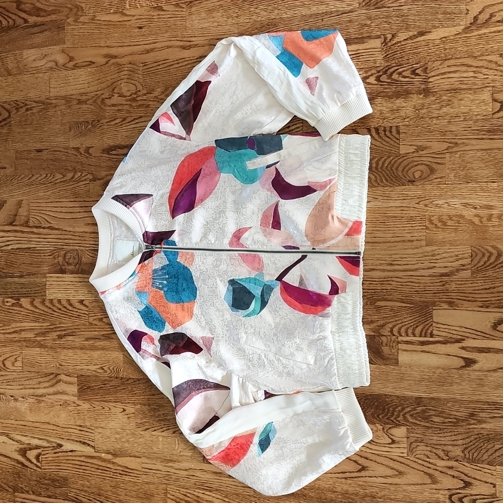 (L) Anthropologie elevenses Light Bomber Satiny Soft Colorful Unique Full Zip